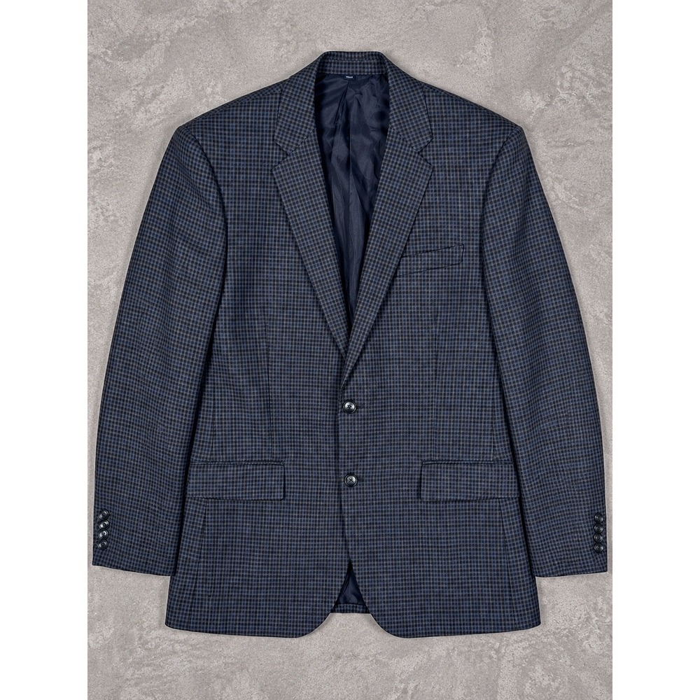 J Crew Thompson Blazer Mens 44R Blue Micro Check Wool Blend Sport Coat Preppy